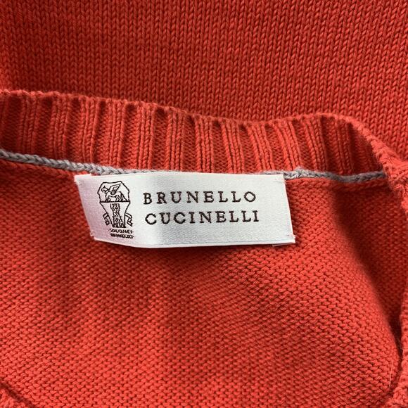 BRUNELLO CUCINELLI Size 44 Orange Knitted Cotton Crew-Neck Pullover - Picture 4 of 4